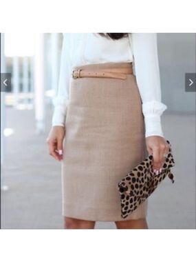 J Crew tan brown beige wool pencil skirt Sz 12